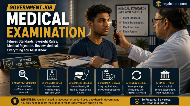 Government job medical examination with candidate undergoing authorized medical board fitness check