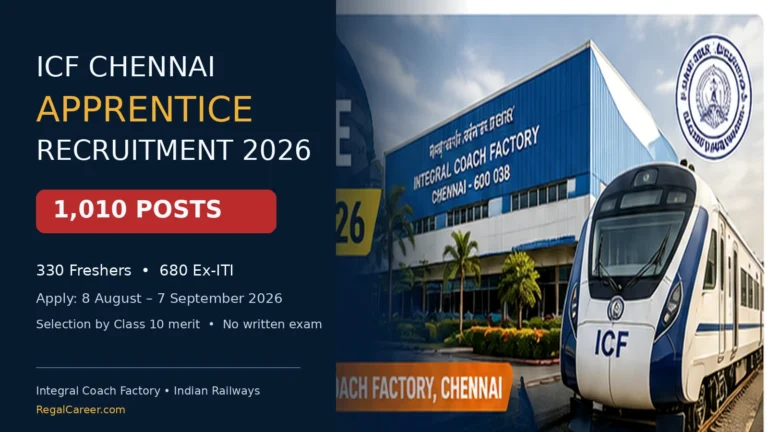 ICF Chennai Apprentice Recruitment 2026 for 1,010 Freshers and Ex-ITI apprenticeship seats