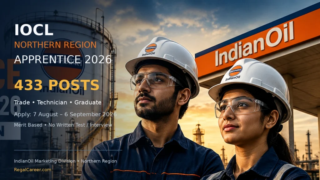 IOCL Northern Region Apprentice Recruitment 2026 for 433 Trade Technician and Graduate apprentice seats