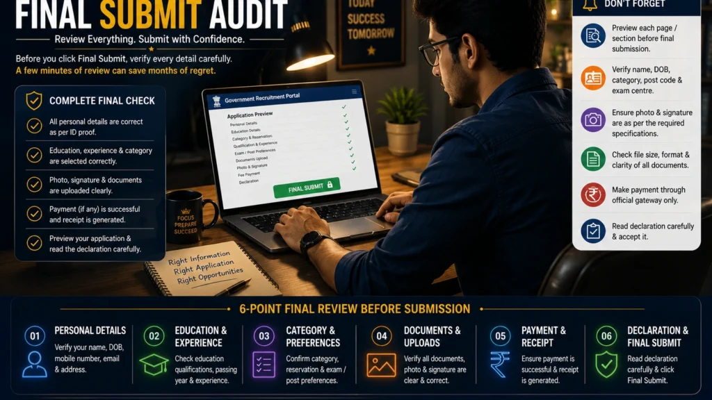 Government job online application final submit audit before clicking final submit