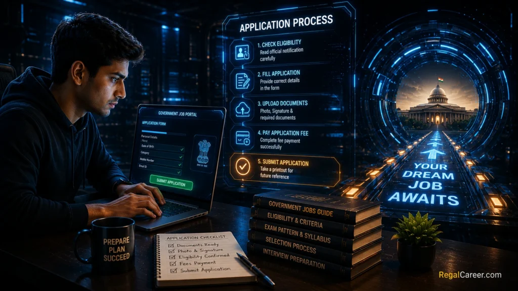 Government job candidate following an online application process from eligibility check to final submission