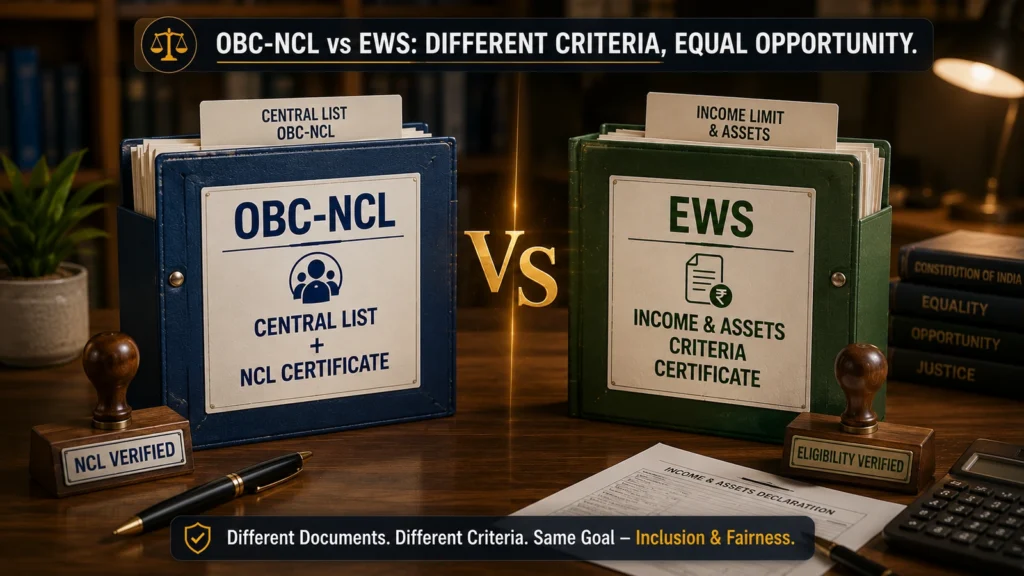OBC NCL versus EWS eligibility and category certificate requirements for government jobs