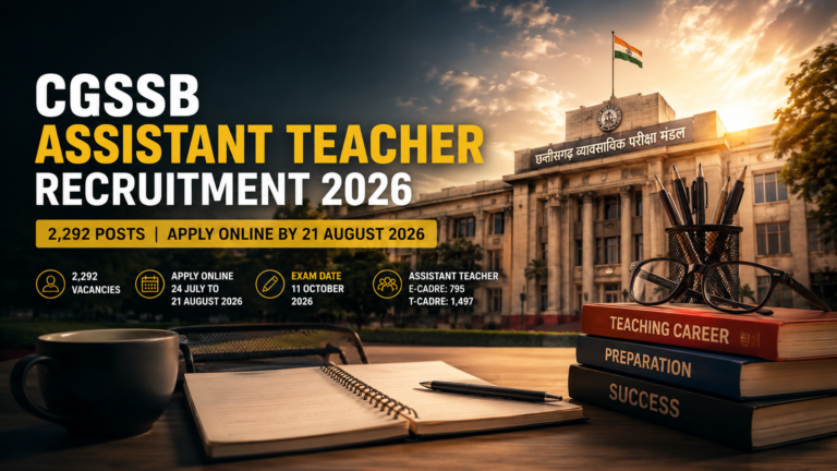 CGSSB Assistant Teacher Recruitment 2026 for 2,292 E-Cadre and T-Cadre vacancies