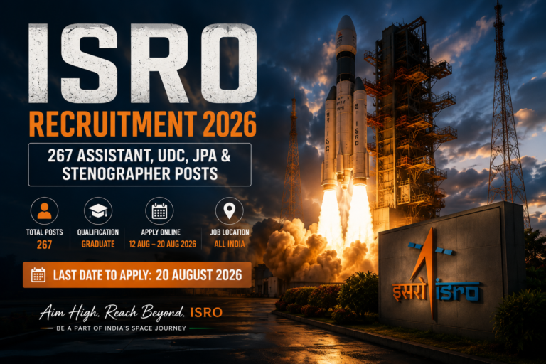 ISRO Recruitment 2026 for 267 Assistant, UDC, Junior Personal Assistant and Stenographer posts